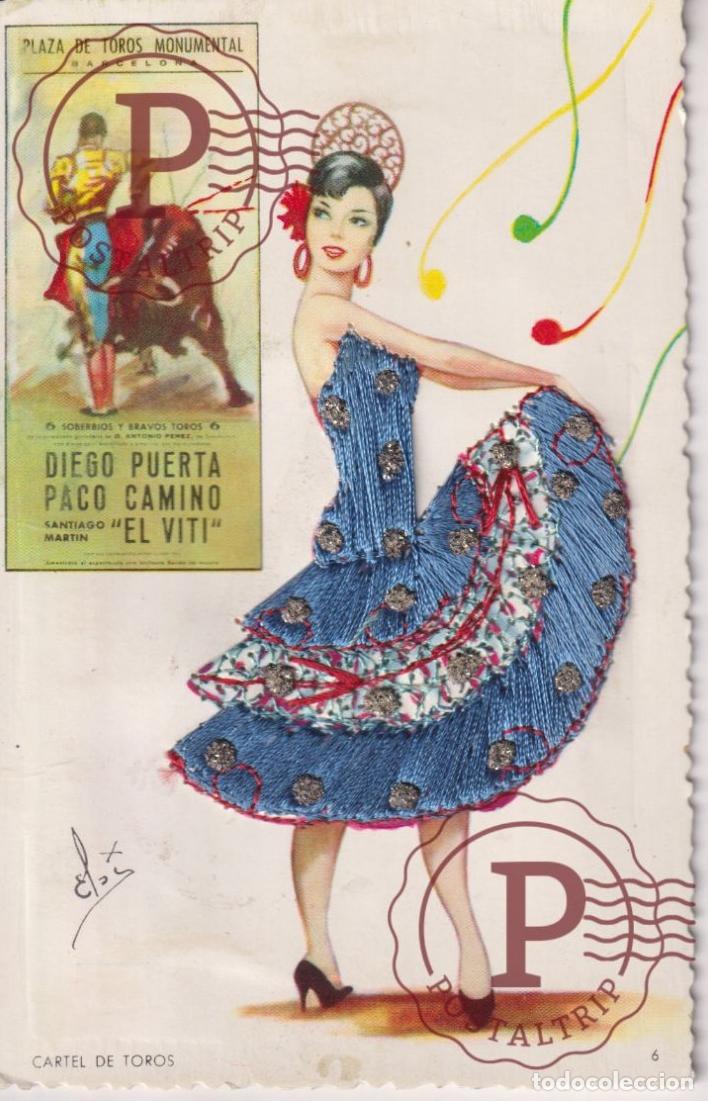 Postales: BARCELONA. PLAZA DE TOROS MONUMENTAL. CARTEL. DIEGO PUERTA, PACO CAMINO, EL VITI. BORDADA. TOROS