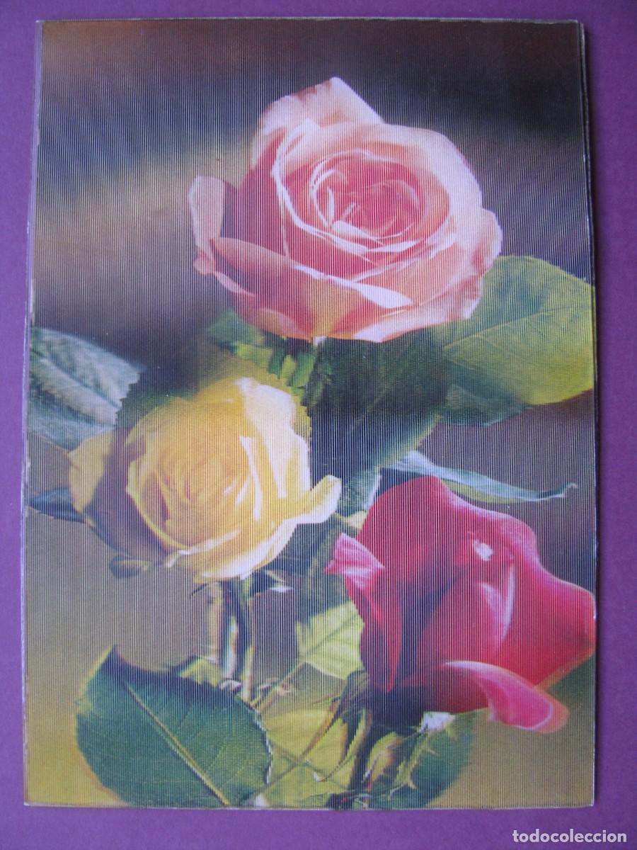 Postales: POSTAL LENTICULAR 3D. FLORES. ESCUDO DE ORO. ESCRITA