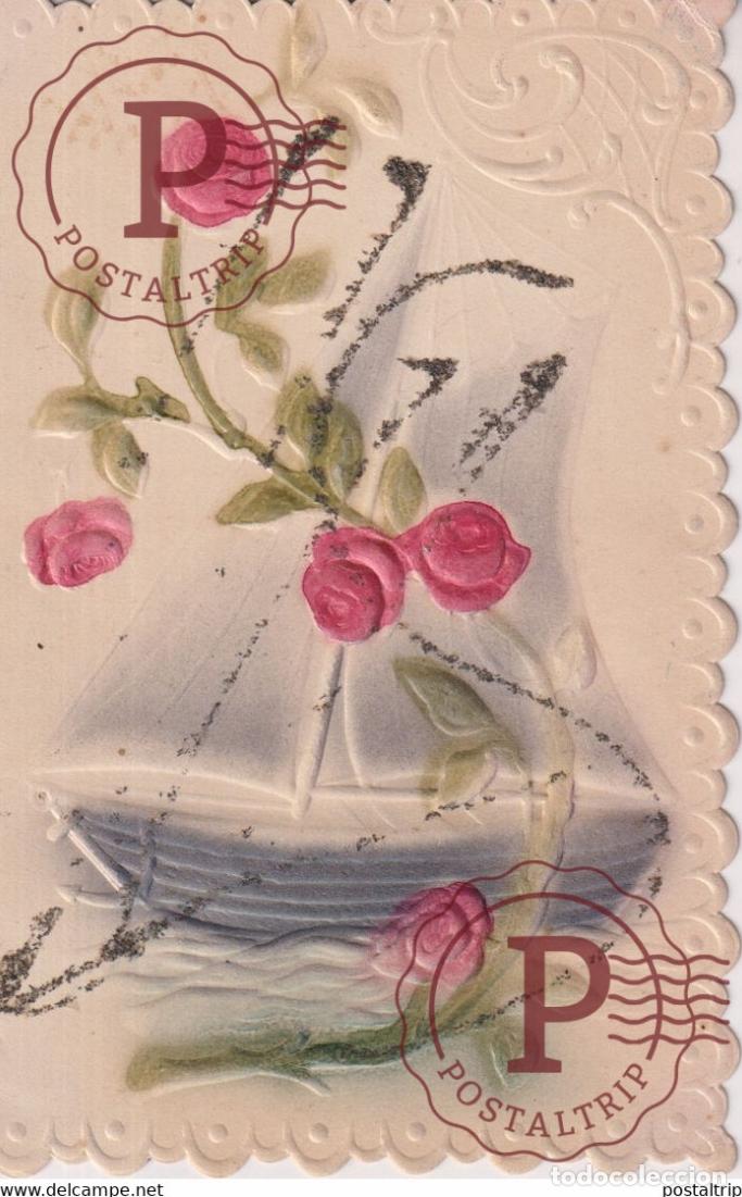 Postcards: Bateau et Roses Boat Roses TROQUELADO DIE CUTTING D&Eacute;COUPE FANTAS&Iacute;A FANTAISIE FANTASY