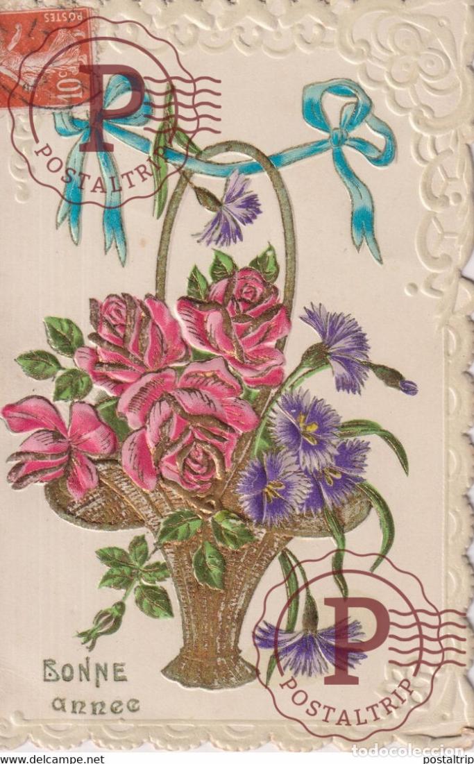 Postales: Bonne annee Fleur Flower Flor Republique Fran&ccedil;aise TROQUELADO DIE CUTTING D&Eacute;COUPE FANTAS&Iacute;A FANTAISI