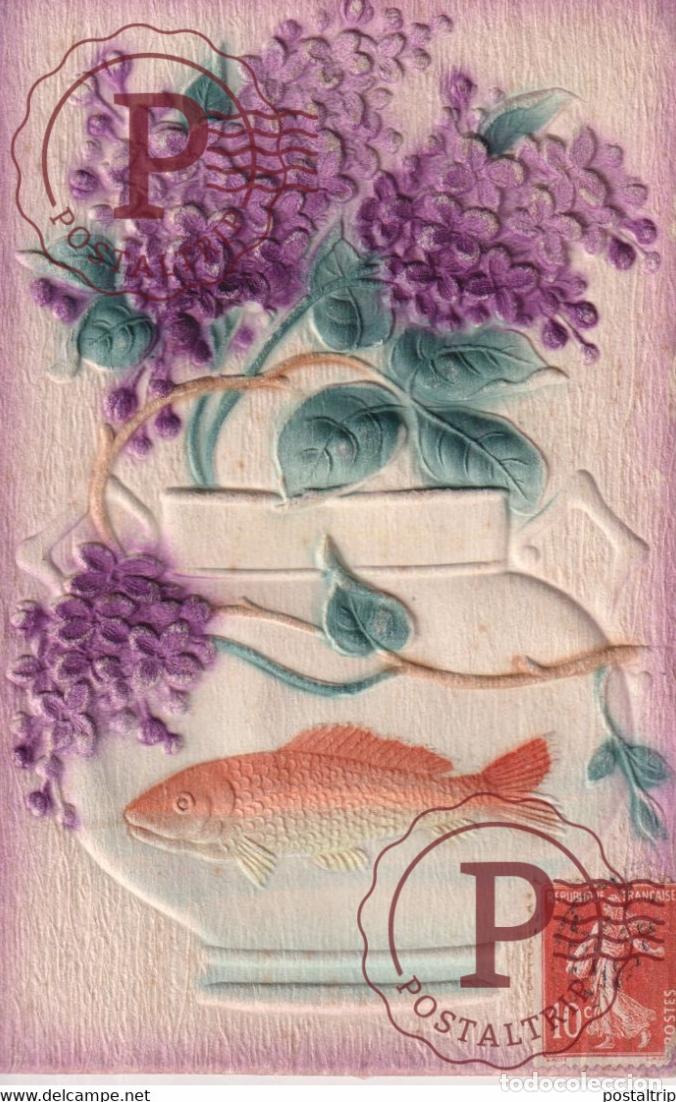 Postales: Aquarium et Fleurs Flowers Fish Flores Republique Fran&ccedil;aise TROQUELADO DIE CUTTING D&Eacute;COUPE FANTAS&Iacute;A