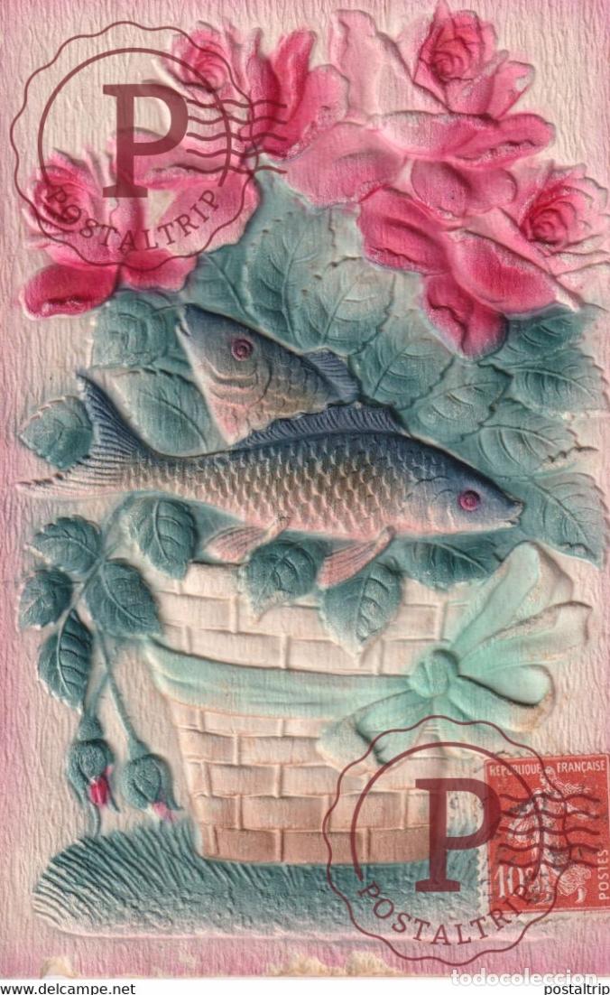 Postales: Panier de poissons Fleurs Flowers Flores Republique Fran&ccedil;aise TROQUELADO DIE CUTTING D&Eacute;COUPE FANTAS