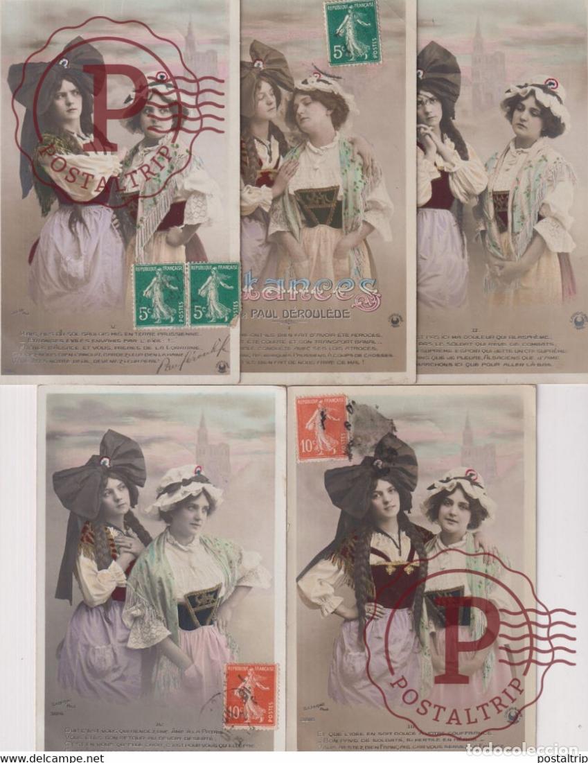 Postales: LOT S&Eacute;RIE 5 CARTES POSTALES Stances par Paul D&eacute;roul&egrave;de Sazerac Phot FEMMES Republique Fran&ccedil;aise