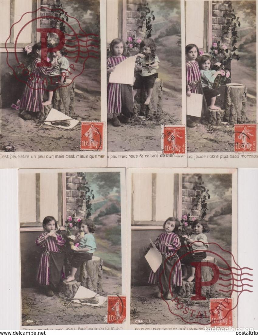 Postales: LOT S&Eacute;RIE 5 CARTES POSTALES Vous qui riez songez aux pauvres orphelins Fille et Gar&ccedil;on Republique Fr