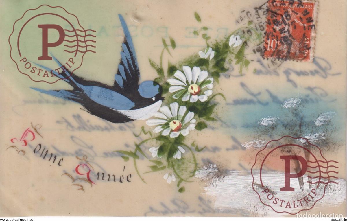 Postales: Bonne Ann&eacute;e Hirondelle Fleur Carte d&eacute;corative PORCELAINE PORSELEIN PORCELAIN POSTCARD FANTAISIE FANT