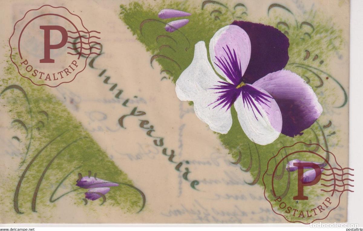 Postales: Anniversaire Fleurs Carte d&eacute;corative PORCELAINE PORSELEIN PORCELAIN POSTCARD FANTAISIE FANTASY