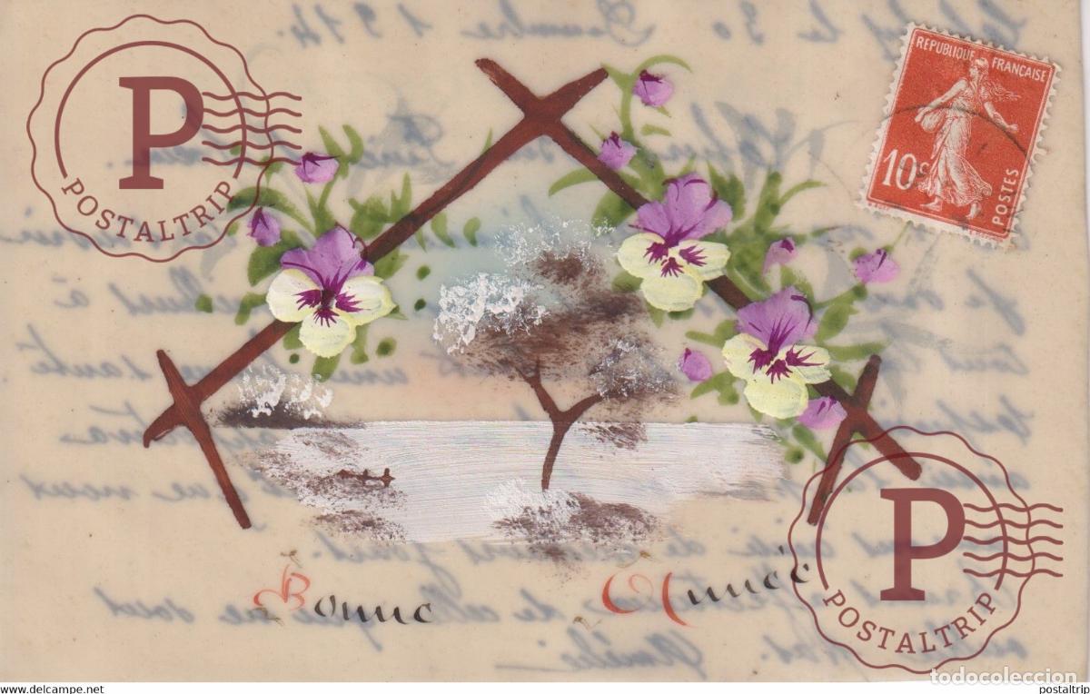 Postales: Bonne Ann&eacute;e Fleurs Carte d&eacute;corative PORCELAINE PORSELEIN PORCELAIN POSTCARD FANTAISIE FANTASY