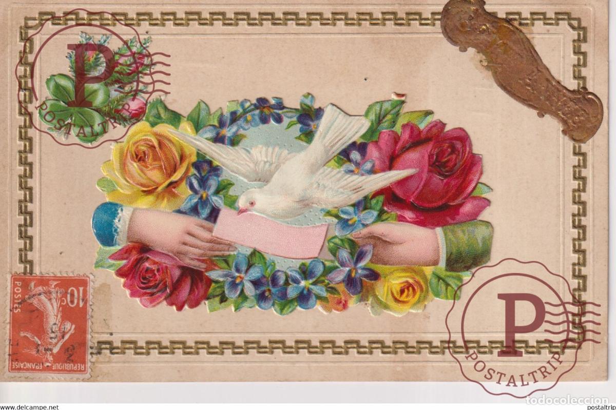 Postales: Il vous dira que je vous aime Me r&eacute;pondrez vous de m&ecirc;me? Roses TROQUELADO DIE CUTTING D&Eacute;COUPE FANTAS