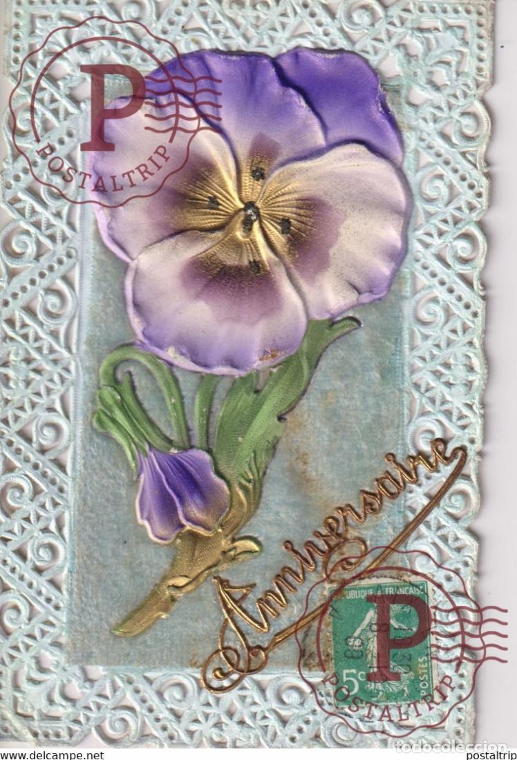Postales: Anniversaire Fleurs Flowers TROQUELADO DIE CUTTING D&Eacute;COUPE FANTAS&Iacute;A FANTAISIE FANTASY