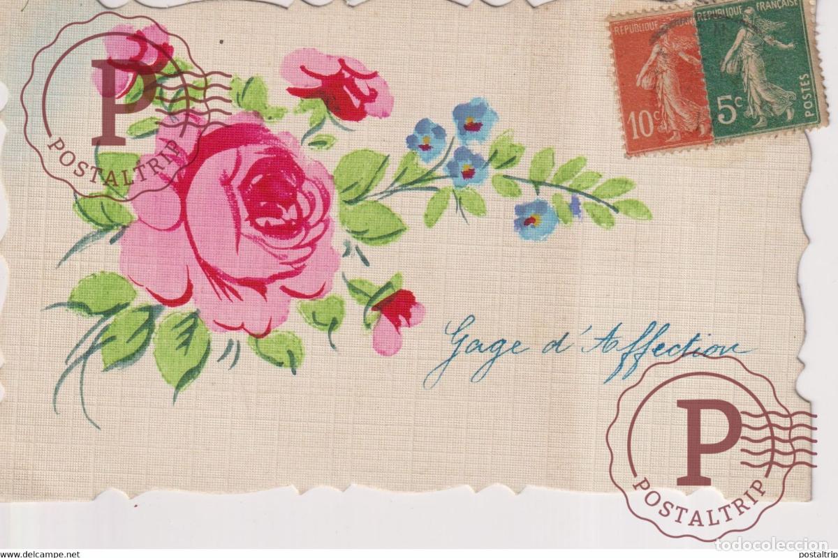Postales: Gage d Affection Rose Fleurs Flowers TROQUELADO DIE CUTTING D&Eacute;COUPE FANTAS&Iacute;A FANTAISIE FANTASY
