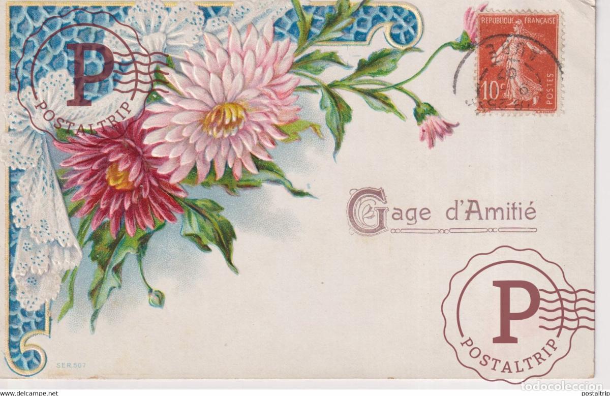 Postales: Gage d Amiti&eacute; Fleurs Flowers EN RELIEF EN RELIEVE FANTAS&Iacute;A FANTAISIE FANTASY