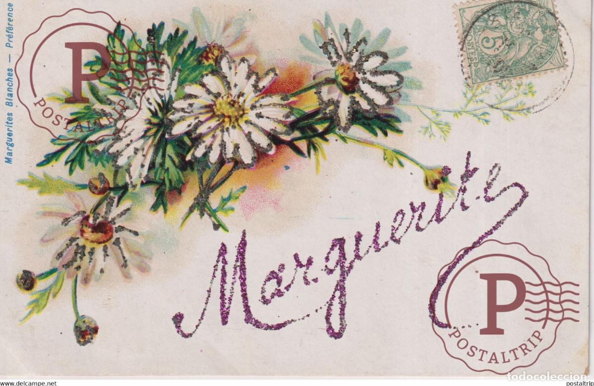 Postales: Marguerites Blanches Pr&eacute;f&eacute;rence purpurine Fleurs Flowers EN RELIEF EN RELIEVE FANTAS&Iacute;A FANTAISIE FAN