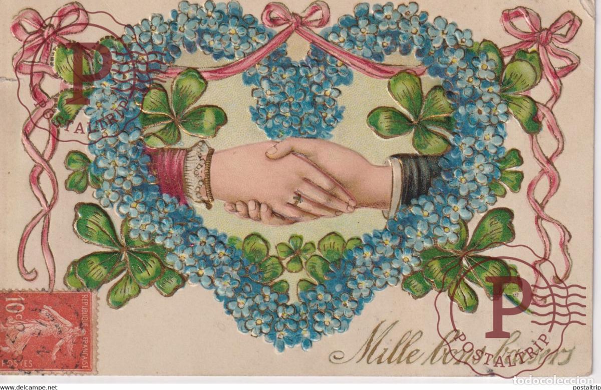 Postales: Mille bons baisers coeur de fleur Se donner la main Fleurs Flowers EN RELIEF EN RELIEVE FANTAS&Iacute;A FAN