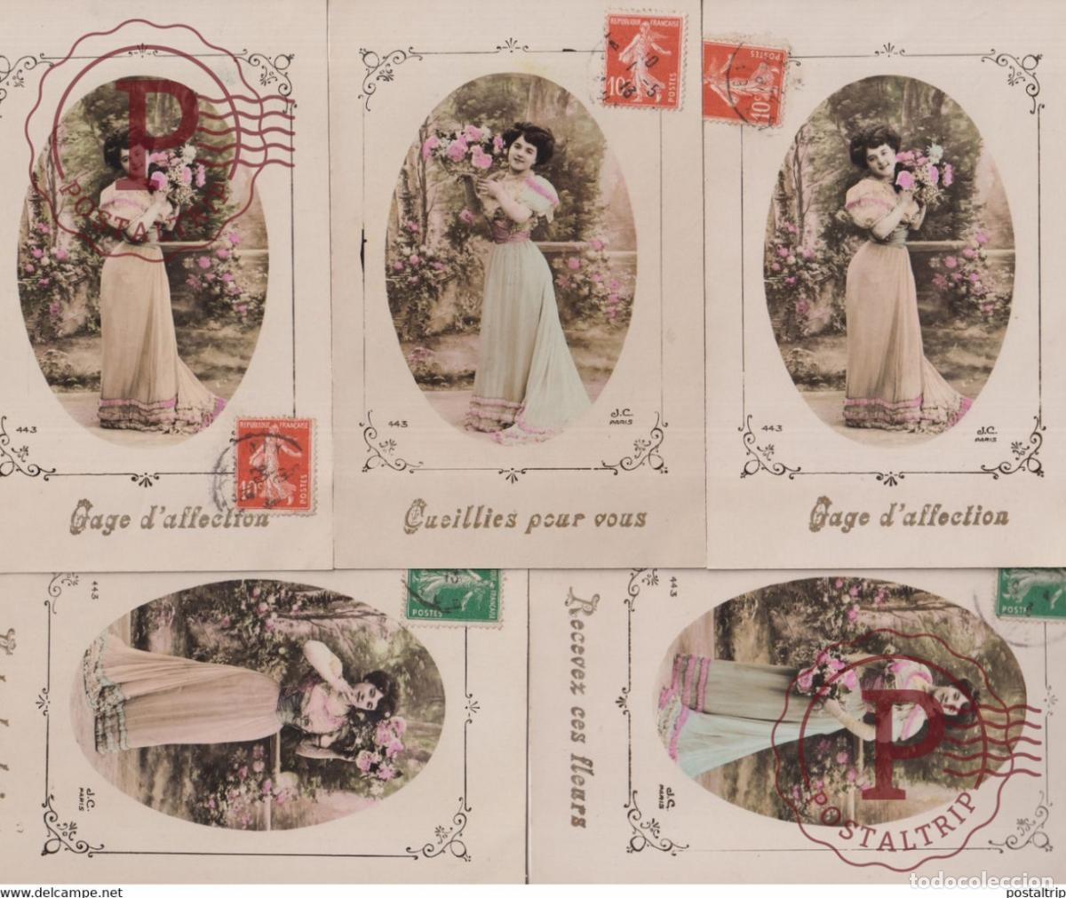 Postales: LOT S&Eacute;RIE 5 CARTE POSTALES JC Paris Gage daffection Un tendre baiser Recevez ces fleurs Cueillies p