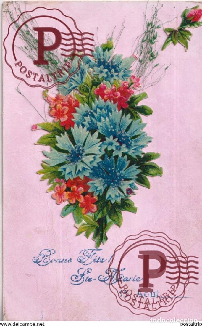Postales: BONNE F&Ecirc;TE STE MARIE, BOUQUET DE FLEURS 3D. TROQUELADO DIE CUTTING D&Eacute;COUPE FANTAS&Iacute;A FANTAISIE FANTAS
