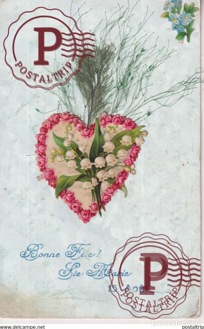 Postales: BONNE F&Ecirc;TE STE MARIE, BOUQUET DE FLEURS 3D. TROQUELADO DIE CUTTING D&Eacute;COUPE FANTAS&Iacute;A FANTAISIE FANTAS