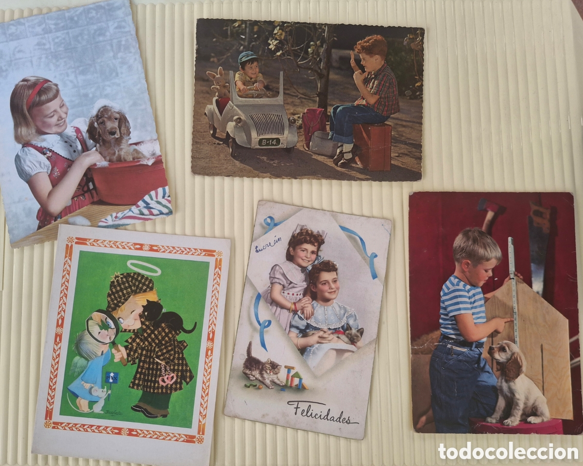 Postales: CINCO POSTALES DE FELICITACI&Oacute;N INFANTIL, A&Ntilde;OS 60-70
