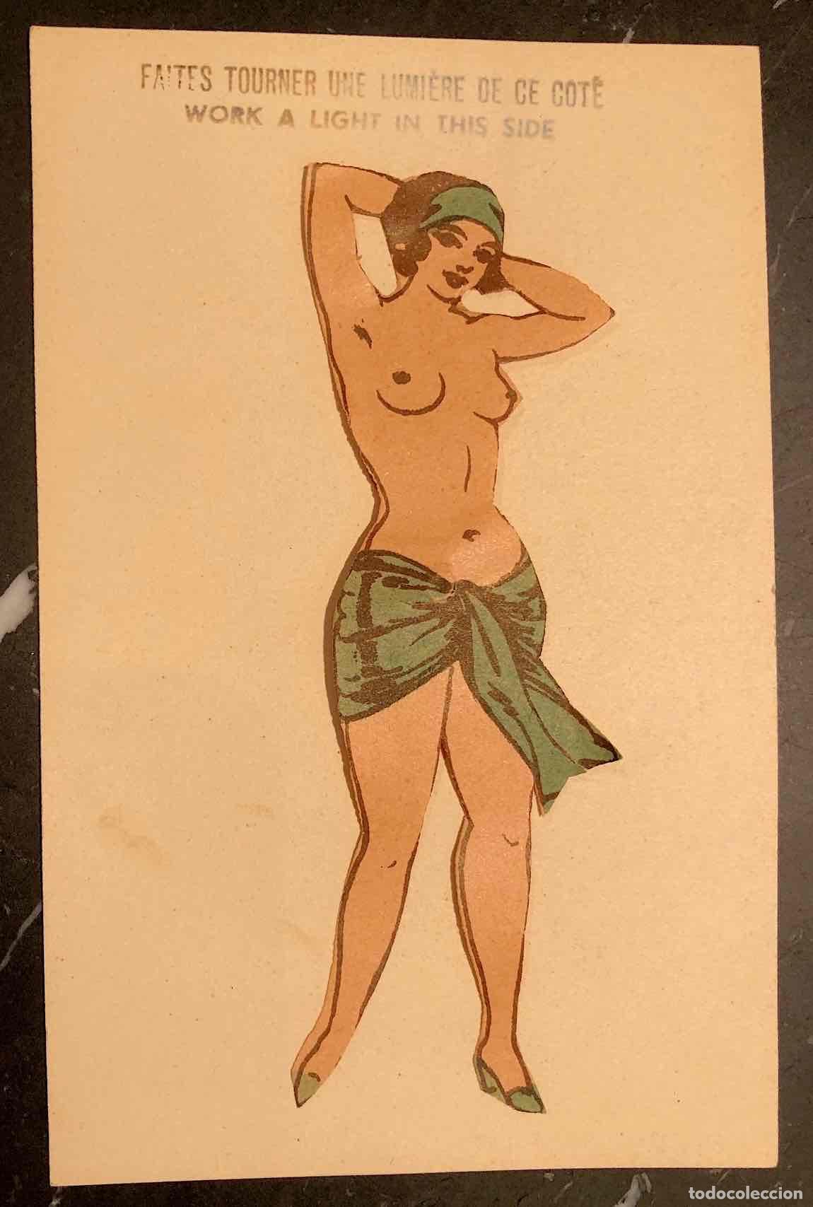Postales: TARJETA POSTAL EROTICA RECORTABLE faites tourner une lumiere de ce cote work a light in this side