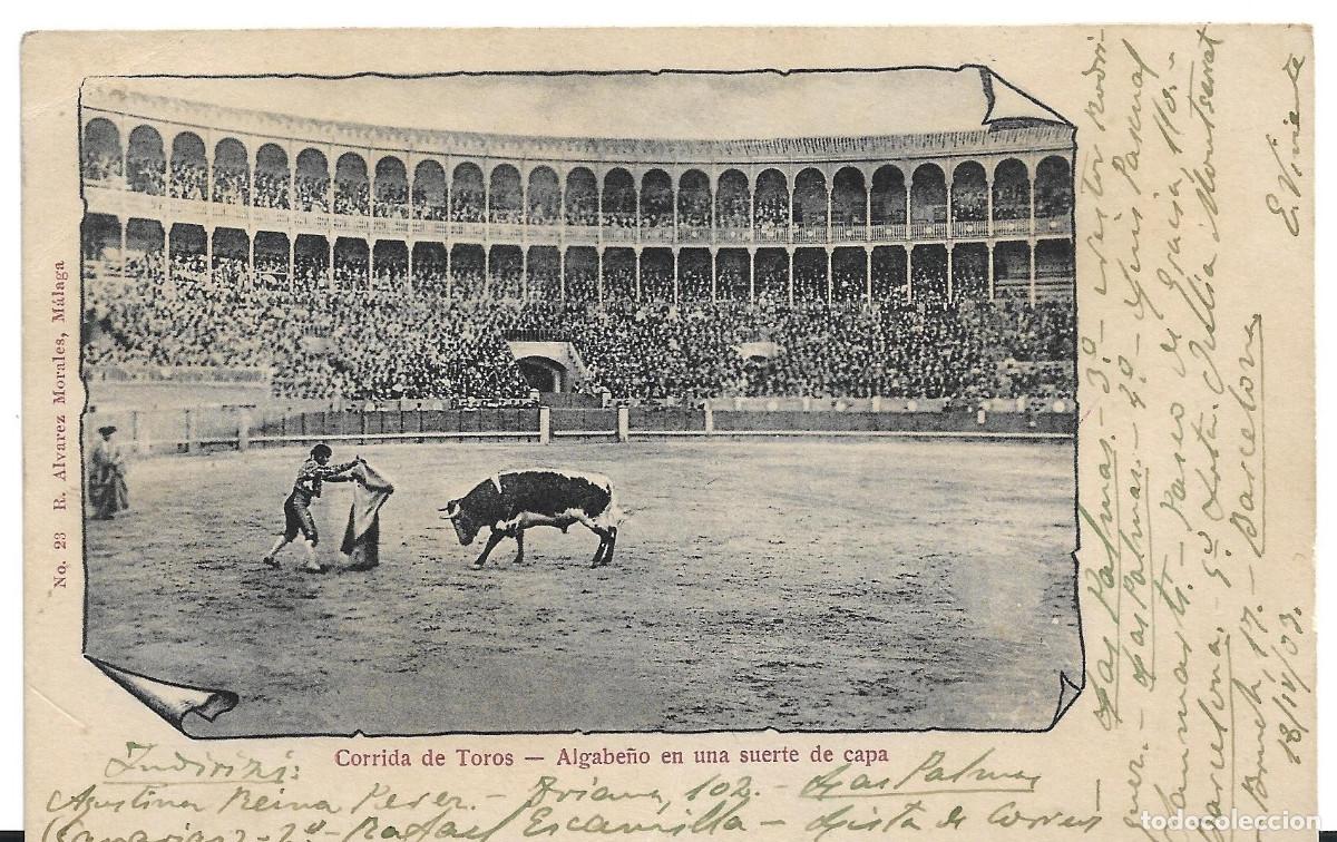 Postales: CORRIDA DE TOROS -ALGABE&Ntilde;O EN UNA SUERTE DE CAPA- POSTAL ESCRITA CIRCULADA EN 1903. NUM. 23 ALVAREZ