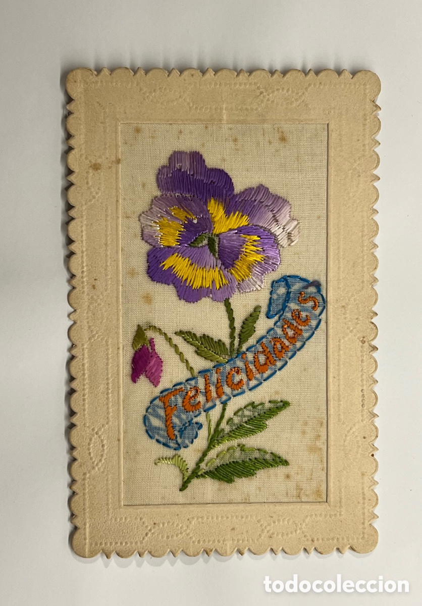 Postales: VALLADOLID. Postales Zapatero.. Postal Bordada, dedicada de un hijo a su madre (a.1936)