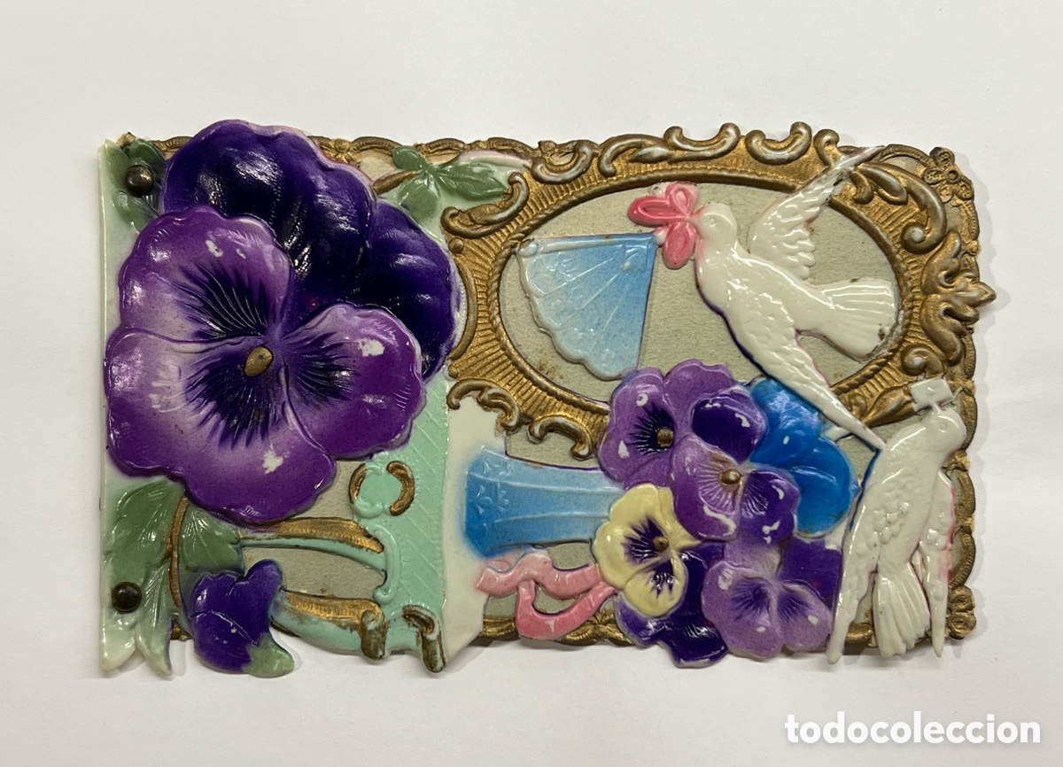 Postales: POSTAL TROQUELADA EN CELULOIDE DE VISTOS COLORES. Modernista, Barcelona (h.1910?)