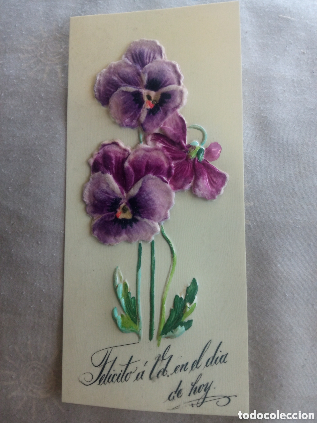 Postales: Antigua postal de felicitaci&oacute;n en celuloide, mide 17,5x8cm