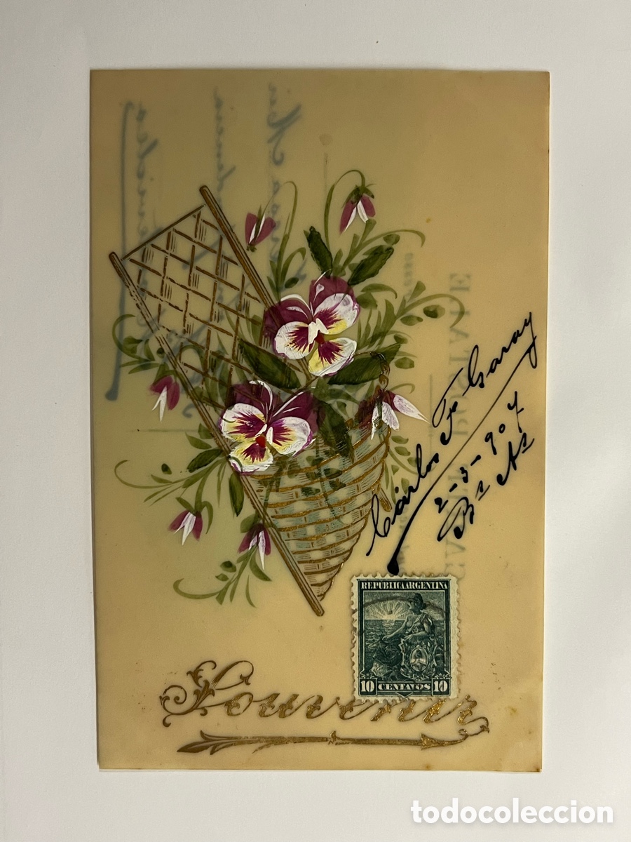 Postales: POSTAL ART&Iacute;STICA en Celuloide pintada.. Rep&uacute;blica de Argentina (a.1907) Carlos F. Garay