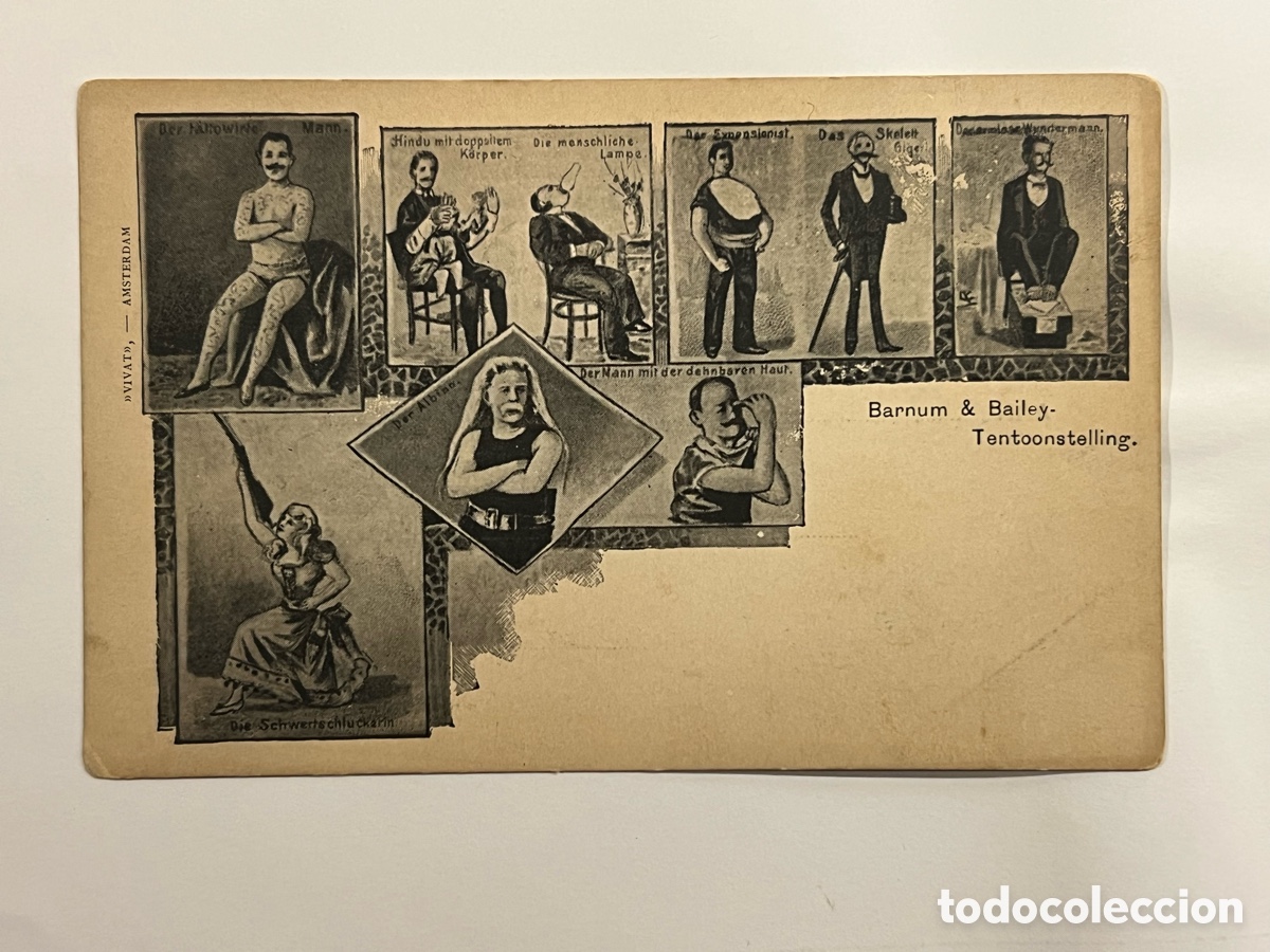Postales: BARNUM & BAILEY Postal alemana. artistas de feria o fen&oacute;menos de circo inicios de Siglo XX (h.1900?)
