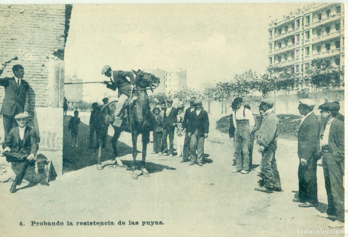 Postales: TOROS. PROBANDO LA RESISTENCIA DE LAS PUYAS. HACIA 1920. MADRID. MUY RARA.