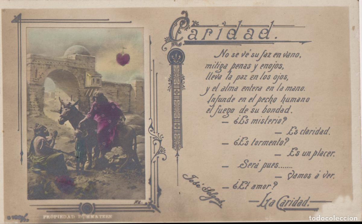 Postales: TARJETA POSTAL ILUSTRADA CON UN GRABADO Y UN POEMA TITULADO &laquo;CARIDAD&raquo;, ATRIBUIDO AL ESCRITOR JOS&Eacute; SE