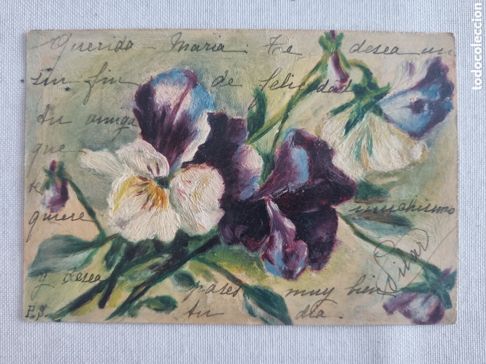 Postales: Tarjeta postal pintada a mano motivo floral 2003