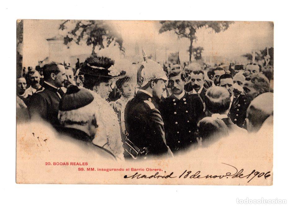 Postales: BODAS REALES SS. MM. INAUGURANDO EL BARRIO OBRERO. MONARQUIA. ALFONSO XIII.
