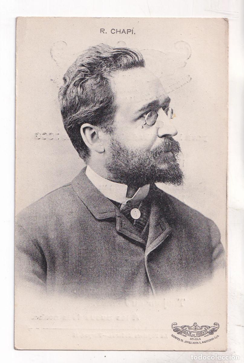 Postales: POSTAL. RUPERTO CHAP&Iacute;. M&Uacute;SICO. AL DORSO PROGRAMA DE CONCIERTO EN PASAJE DE ORIENTE, DE SEVILLA. 1908