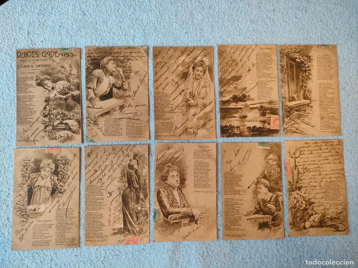 Postcards: Serie completa de 10 postales de 1903 poema de Ram&oacute;n de Campoamor