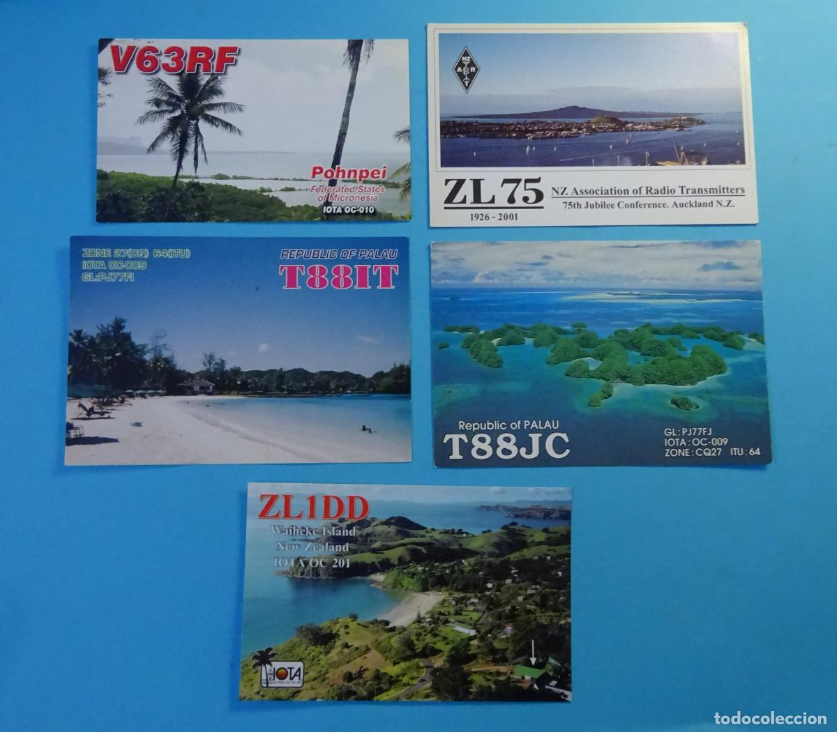 Postales: CINCO TARJETAS RADIOAFIONADOS MICRONESIA, NUEVA ZELANDA, PALAOS