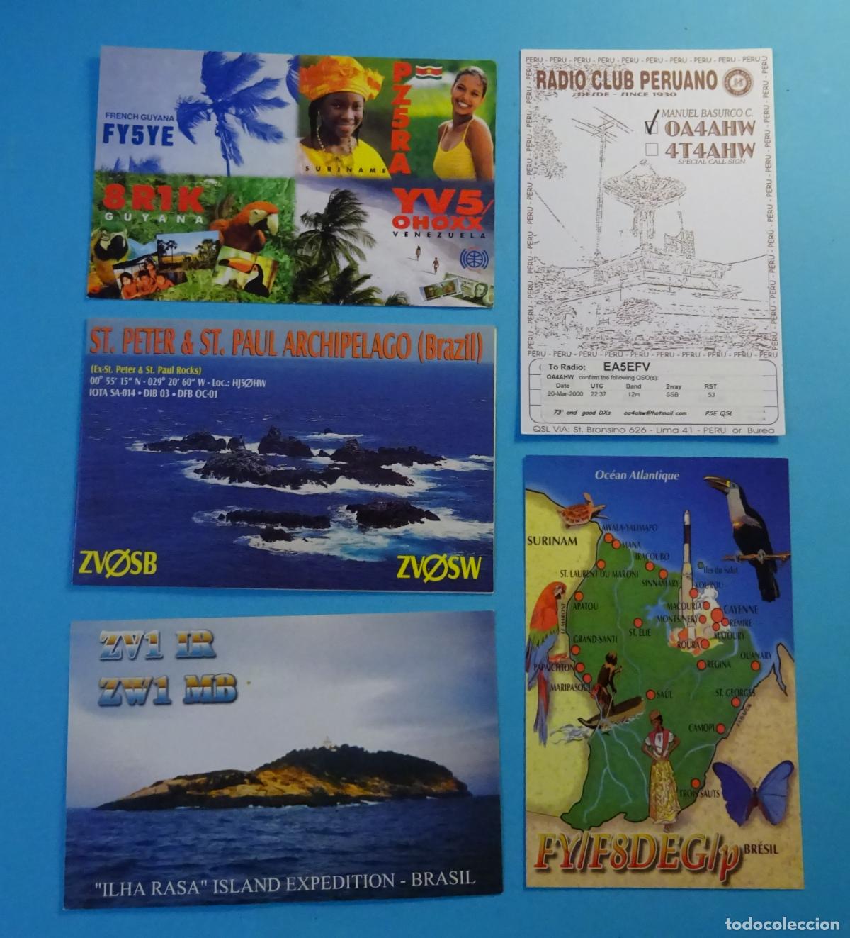 Postales: CINCO TARJETAS RADIOAFIONADOS BRASIL, GUAYANA FRANCESA, PER&Uacute;