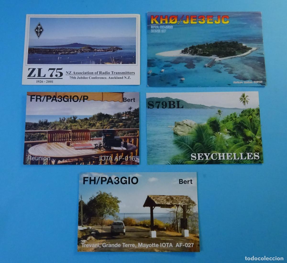 Postcards: CINCO TARJETAS RADIOAFIONADOS NUEVA ZELANDA, REUNI&Oacute;N, SEYCHELLES, ISLAS MARIANAS
