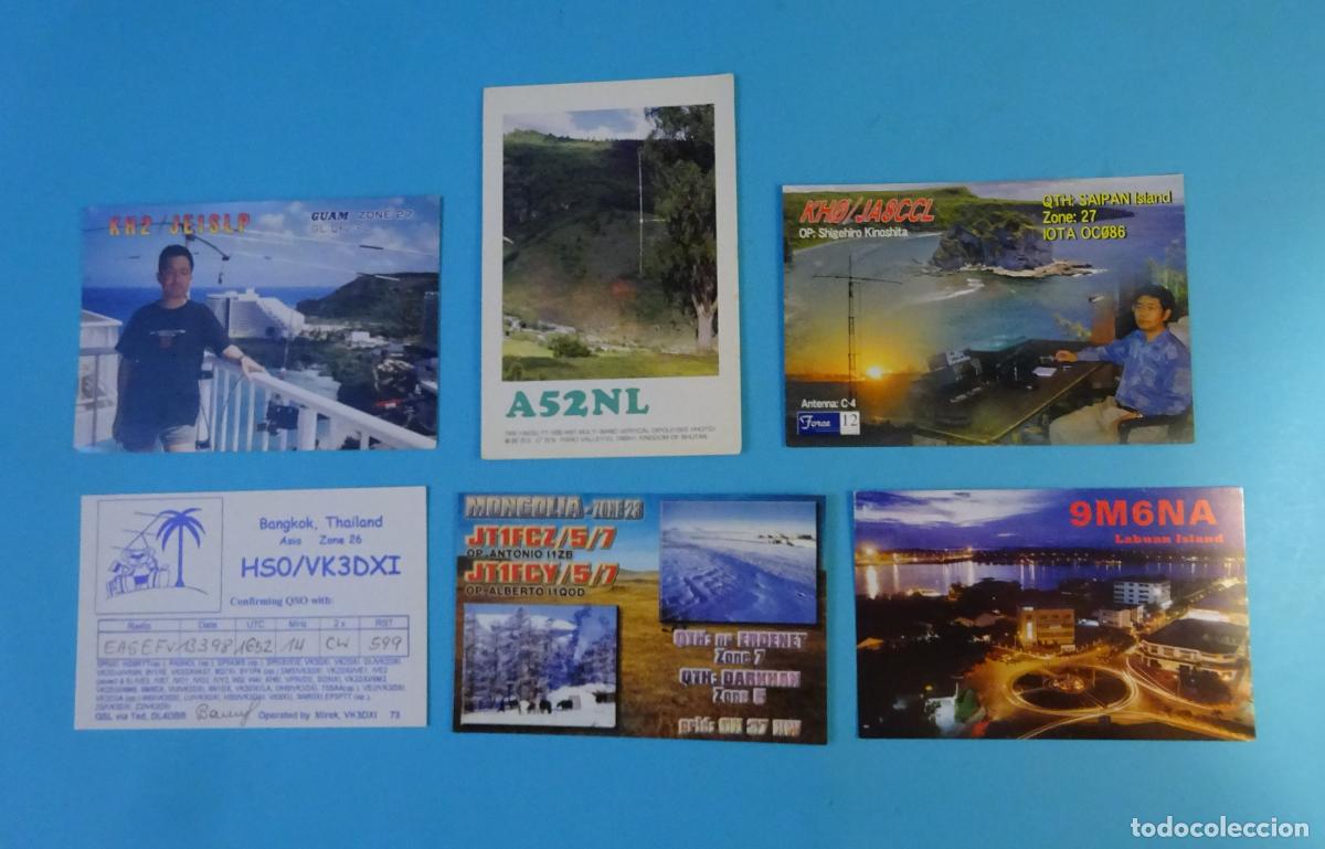 Postcards: SEIS TARJETAS RADIOAFIONADOS JAP&Oacute;N, LABU&Aacute;N, BANGKOK, MONGOLIA, BHUTAN