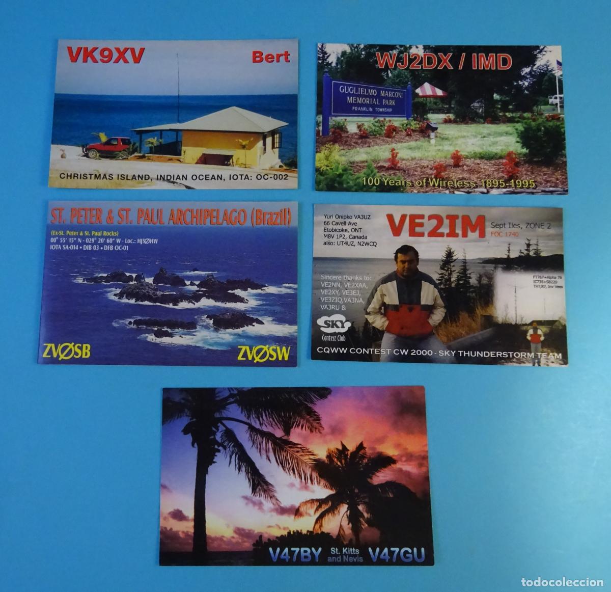 Postcards: CINCO TARJETAS RADIOAFIONADOS ISLA DE NAVIDAD, BRASIL, CANAD&Aacute;, SAN CRIST&Oacute;BAL Y NIEVES, NEW JERSEY