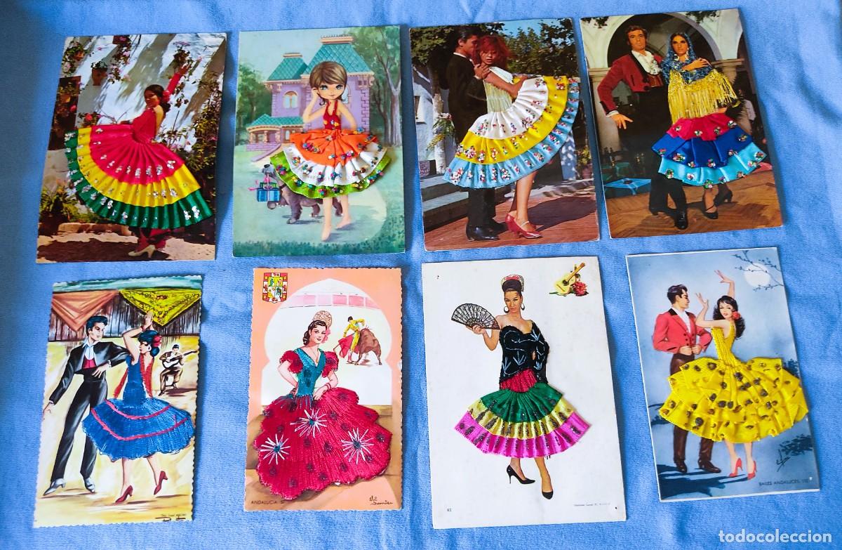 Postkarten: LOTE DE 8 POSTALES CON TELAS Y BORDADOS A&Ntilde;OS 60