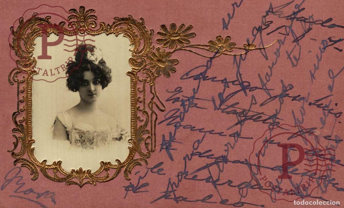 Postales: Actriz Belle &Eacute;poque. Tarjeta Fantas&iacute;a relieve y oro