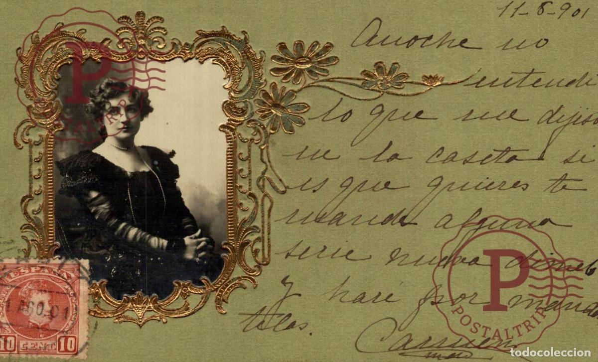 Postales: Actriz Belle &Eacute;poque. Tarjeta Fantas&iacute;a relieve y oro