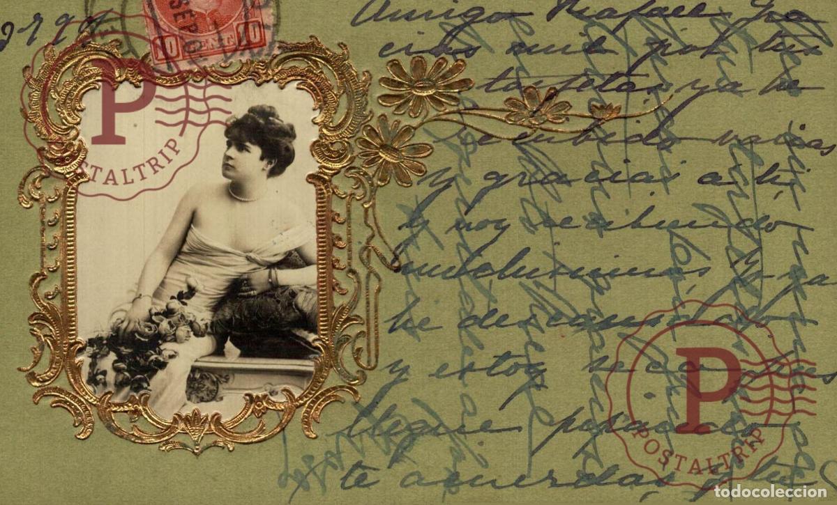 Postales: Actriz Belle &Eacute;poque. Tarjeta Fantas&iacute;a relieve y oro