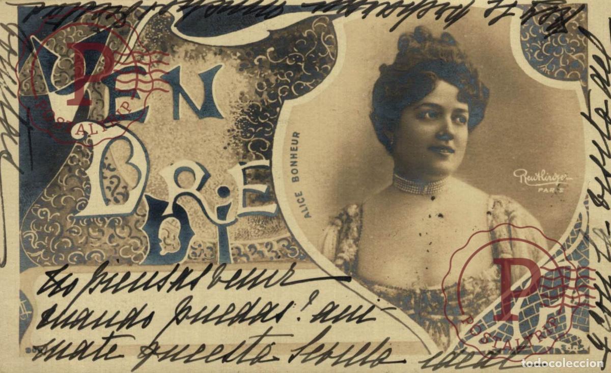 Postales: Postal Fantas&iacute;a Art Nouveau: Vendredi. Actriz Alice Bonheur. Reutlinger Par&iacute;s. C&aacute;diz.