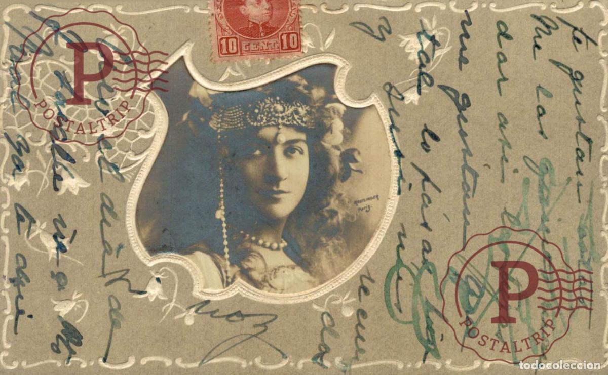 Postales: Tarjeta encaje en relieve. Actriz Belle &Eacute;poque Reutlinger.
