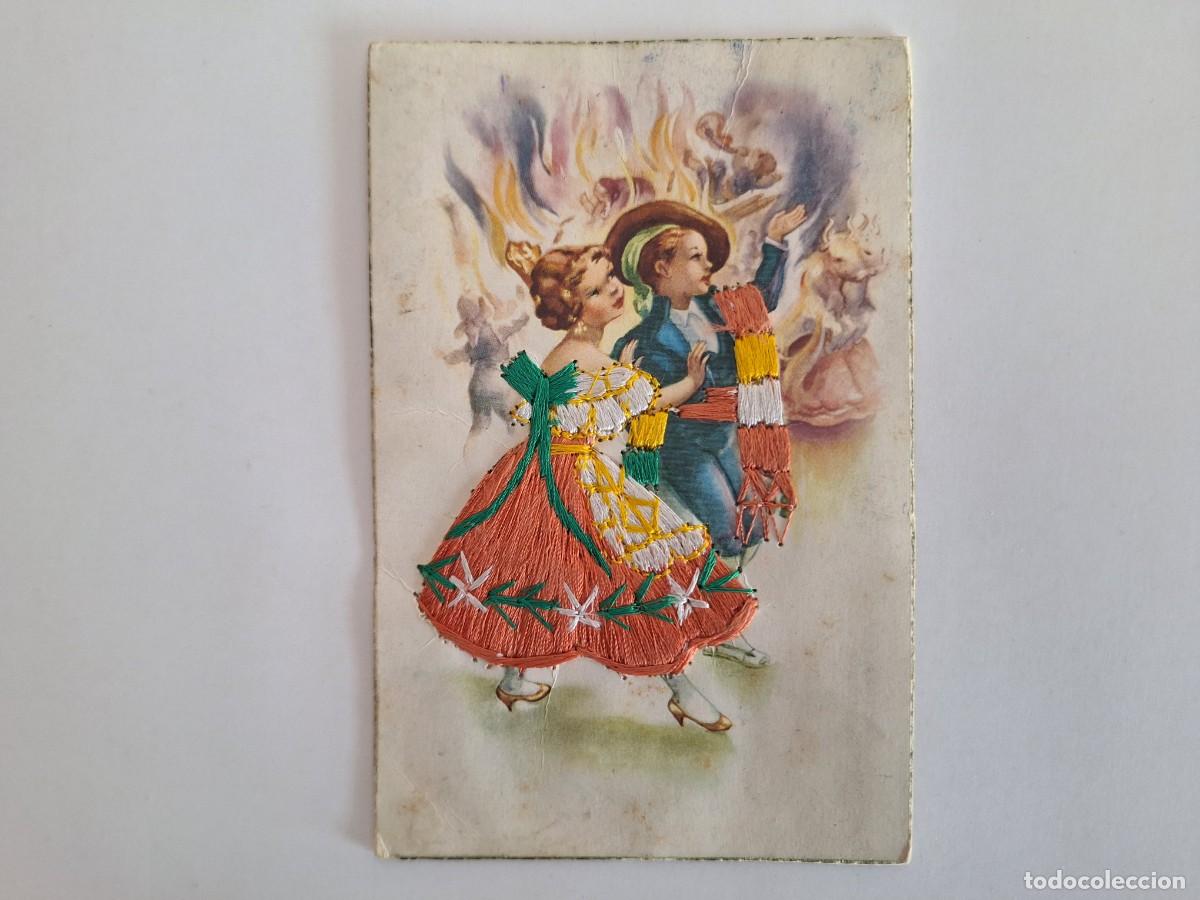 Postales: ANTIGUA TARJETA POSTAL BORDADA A MANO FALLAS VALENCIA 19 MARZO 1962 RV 3149