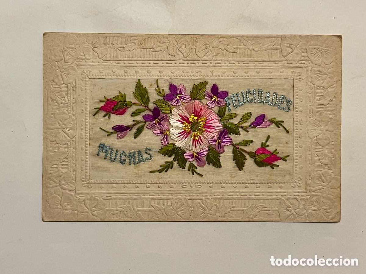 Postales: POSTAL BORDADA, a Mademoiselle Adrianne Foulon.. una hermosa declaraci&oacute;n de amor.. (a.1919)
