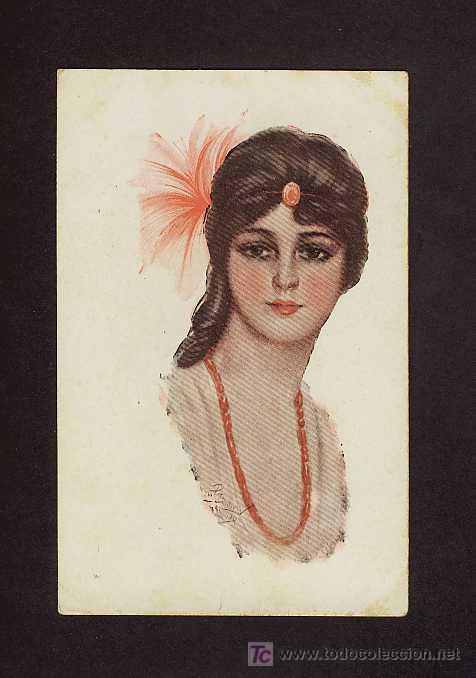 Postales: Postal ilustrada: Mujer art deco - Foto 1