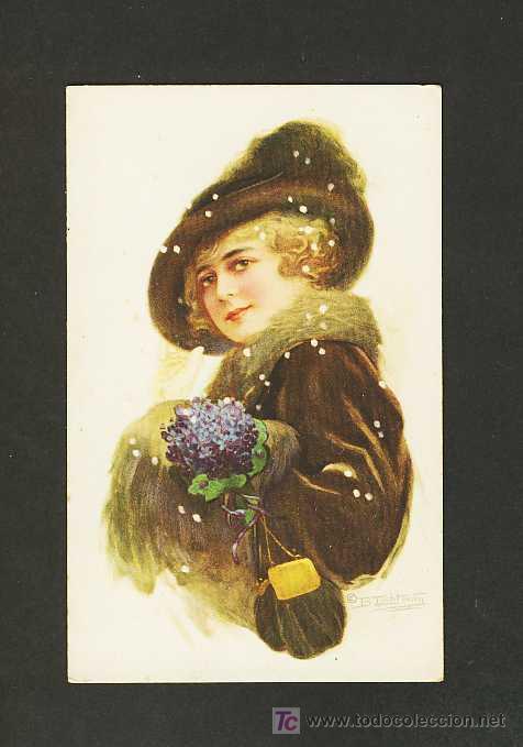 Postales: Postal ilustrada: Mujer (art deco) - Foto 1