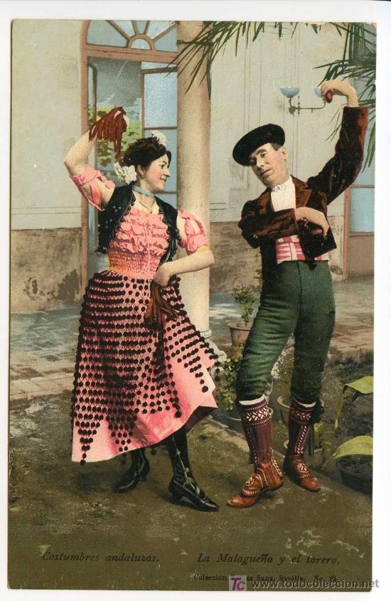 Postales: Costumbres andaluzas. La malagueña y el torero. Colección Tomas Sanz nº 23. Pürger 2139 - Foto 1 - 26993460